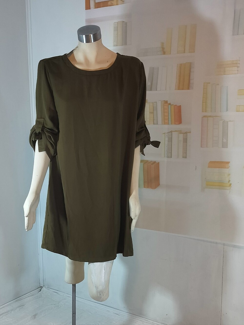 YOINS Olive Green Tie-Sleeve Tunic Dress